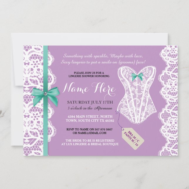 Lingerie Douche Invitation Violet Bridal Party den (Devant)