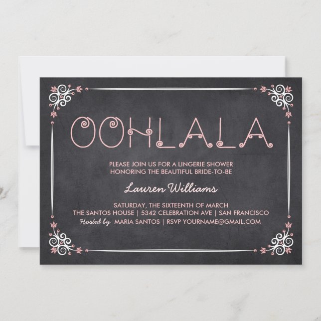 Lingerie Douche Invitations Chalkboard & Pink (Devant)