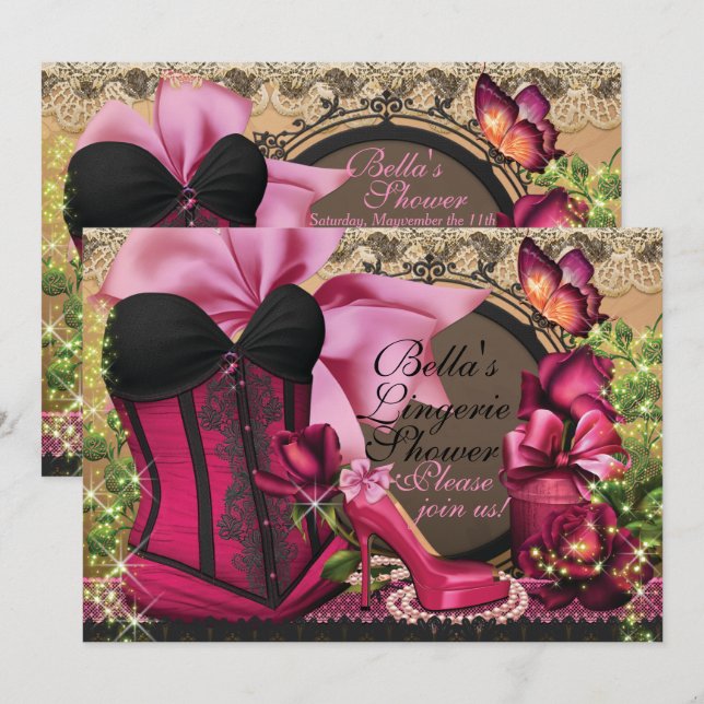 Lingerie et Bachelorette Fête Douche invitations (Devant / Derrière)