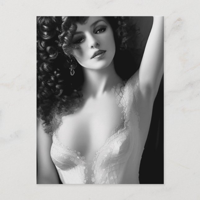 Lingerie Model Black and White Postcard (Front)