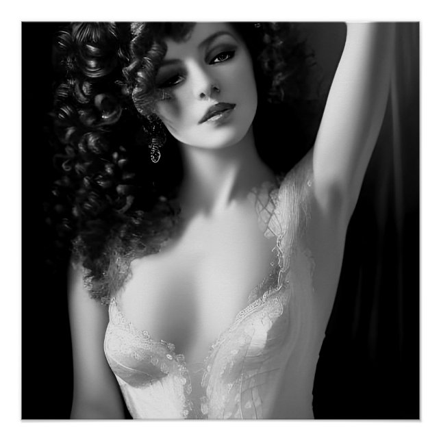 Lingerie Model Black and White Poster (Front)