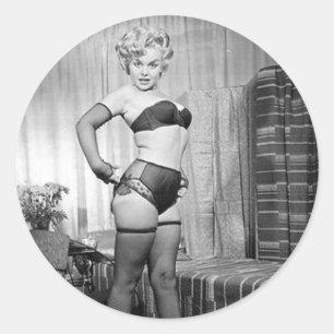 Lingerie model vintage photo classic round sticker