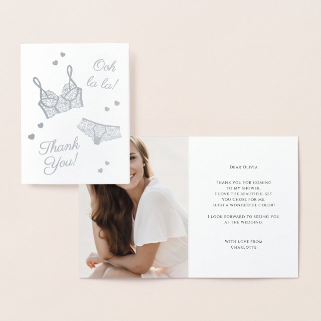 Lingerie Party Bridal Shower Photo Thank You Foil Card (Display)