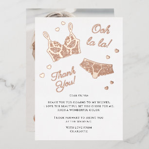 Lingerie Party Bridal Shower Photo Thank You Foil Holiday Card