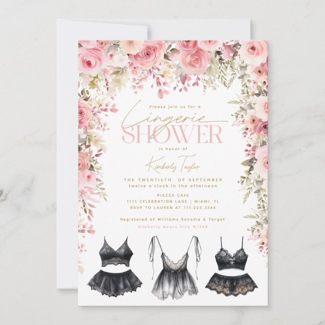 Lingerie Pink Floral Bridal Shower Invitation (Front)