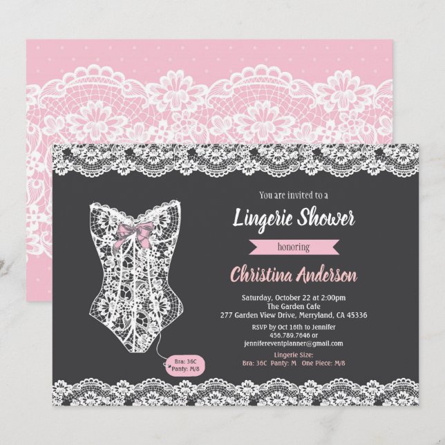 Lingerie rose douche invitation dentelle en tablea (Devant / Derrière)