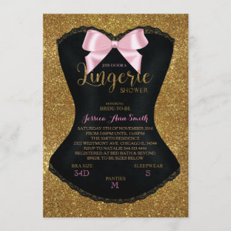 Lingerie shower bachelorette invitation gold