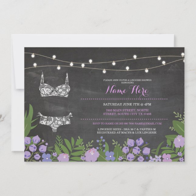 Lingerie Shower Bachelorette Purple Bridal Invite (Front)