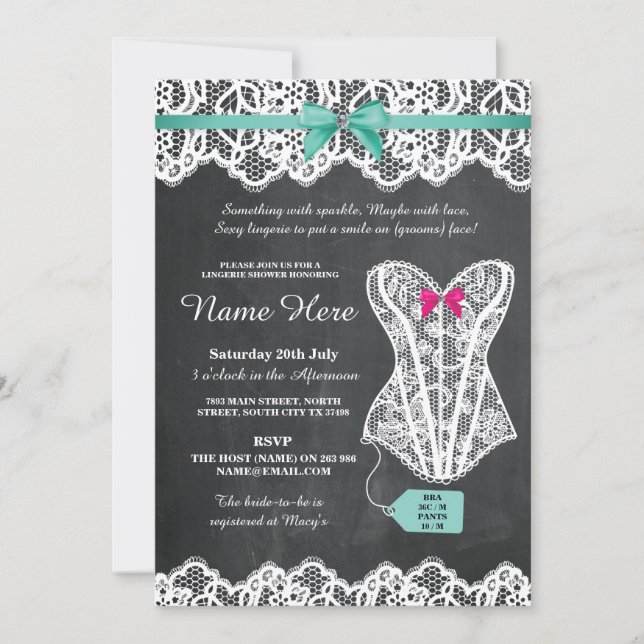 Lingerie Shower Bridal Party Chalk Lace Invite (Front)