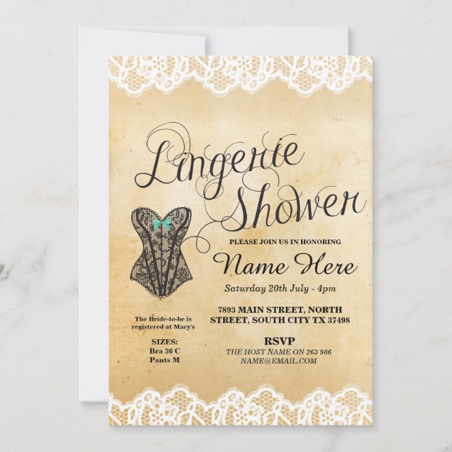 Lingerie Shower Bridal Party Corset Lace Invite (Front)