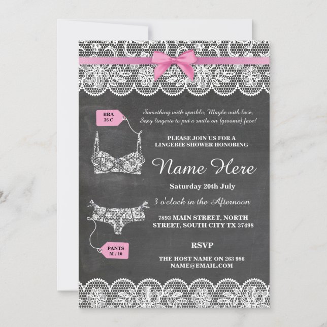 Lingerie Shower Bridal Party Pink Bow Lace Invite (Front)