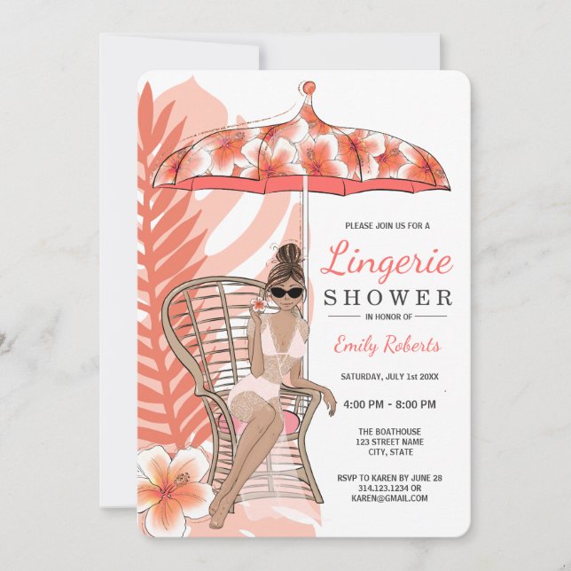 Lingerie Shower Brunette Bride Invitation (Front)