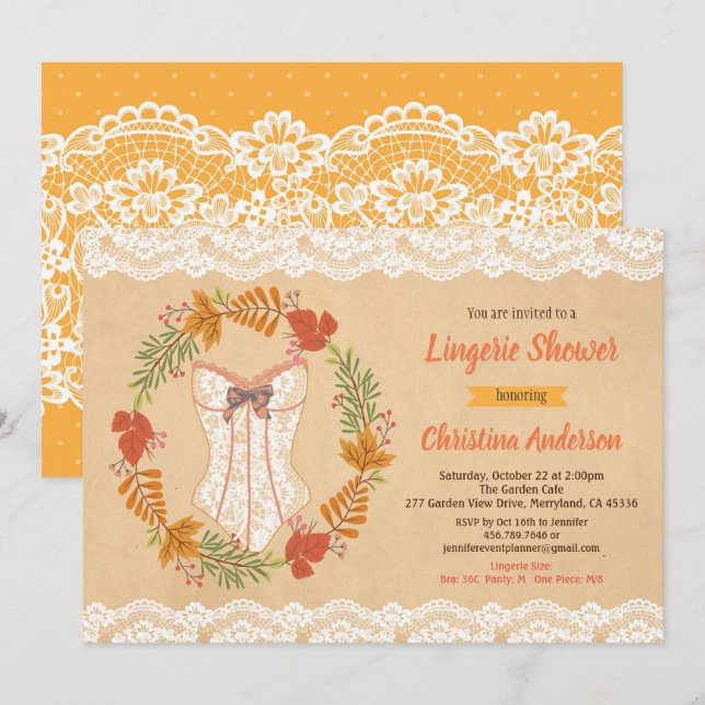Lingerie shower invitation autumn fall rustic (Front/Back)