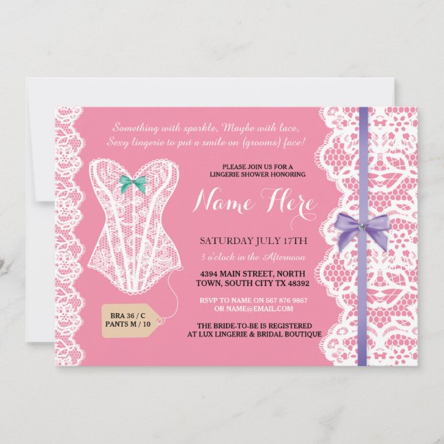Lingerie Shower Invitation Dentelle de la fête des (Devant)