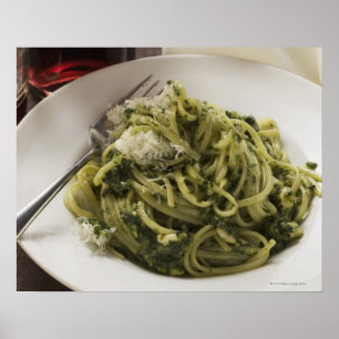 Linguine with pesto and Parmesan, red wine Poster