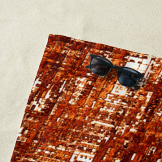 Linhas cruzadas e entalhe de quadrados enferrujado beach towel