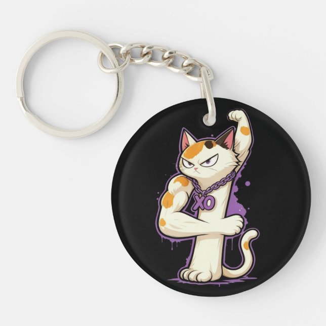 Link & Share Graffiti Calico Cat - Number 4 Keychain (Front)