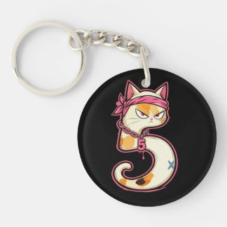 Link & Share Graffiti Calico Cat - Number 5 Keychain