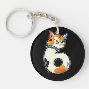 Link & Share Graffiti Calico Cat Number 6 Keychain