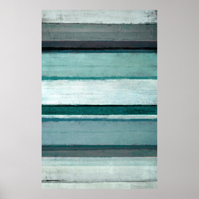 'Link' Teal and Gray Abstract Art Poster (Front)