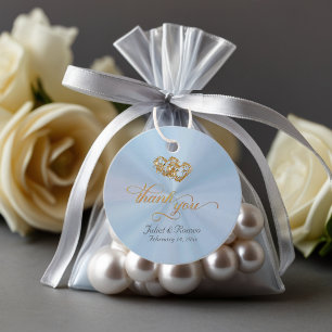 Linked Hearts Calligraphy - Pastel Blue/Gold Favour Tags