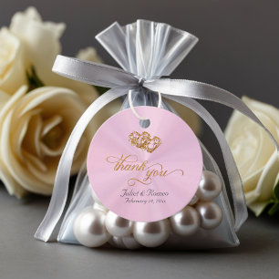 Linked Hearts Calligraphy - Pastel Pink/Gold Favour Tags