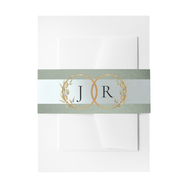 Linked Leaf Monogram - Sage Invitation Belly Band (Front Example)