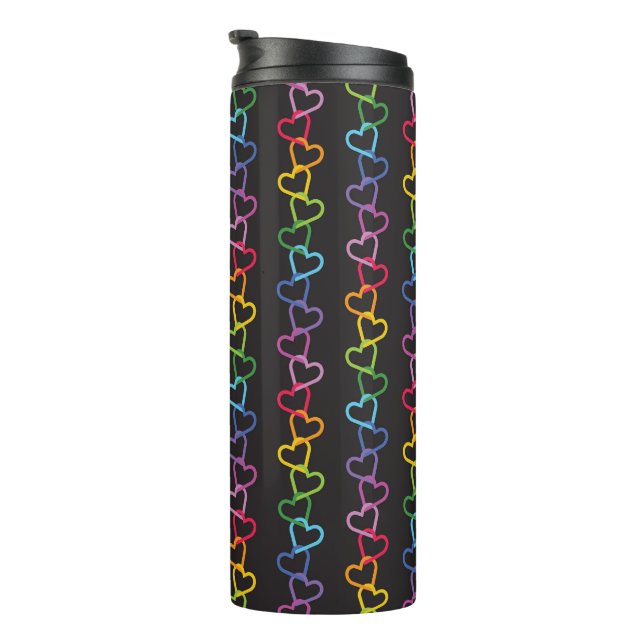 Linked Love Rainbow Black Thermal Tumbler (Rotated Right)