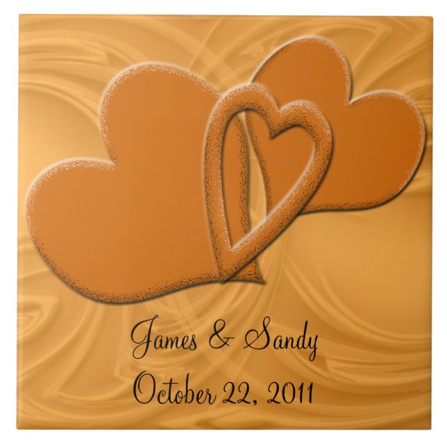 Linked Orange Heart Connection Personalized Tile (Front)
