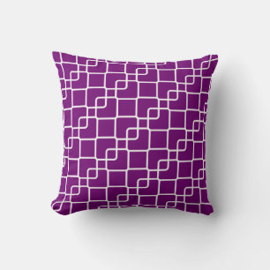 Linked outline squares pattern purple white pillow
