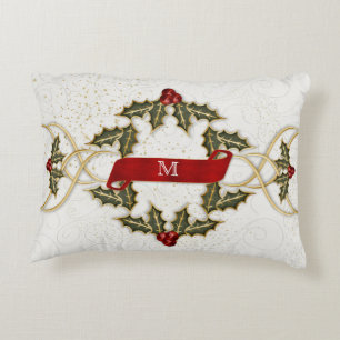 Links of Holly and Berries with Monogram Decorative Pillow