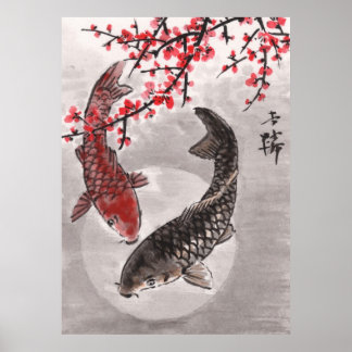LinLi Chinese Watercolor Art Print - KOI Fish #1