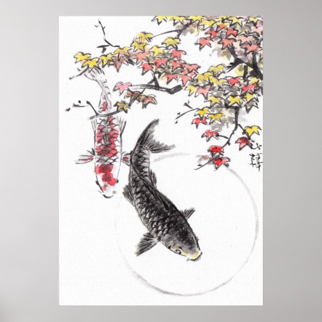 LinLi Chinese Watercolor Art Print - KOI Fish #6 (Front)