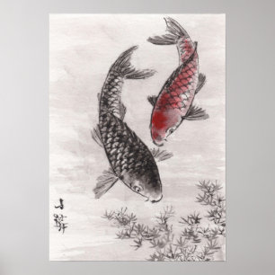 LinLi Chinese Watercolor Art Print - KOI Fish #7