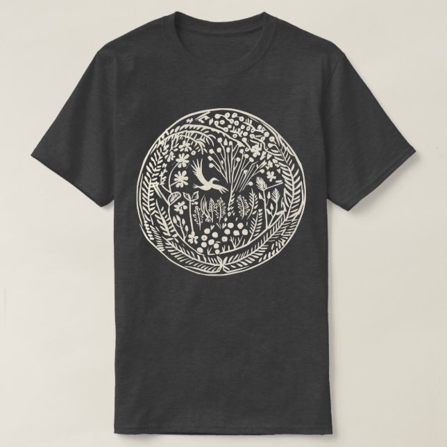 Lino Cut Bird 3 T-Shirt (Design Front)