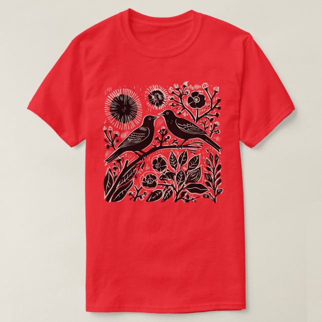 Lino Cut Birds 3 T-Shirt (Design Front)