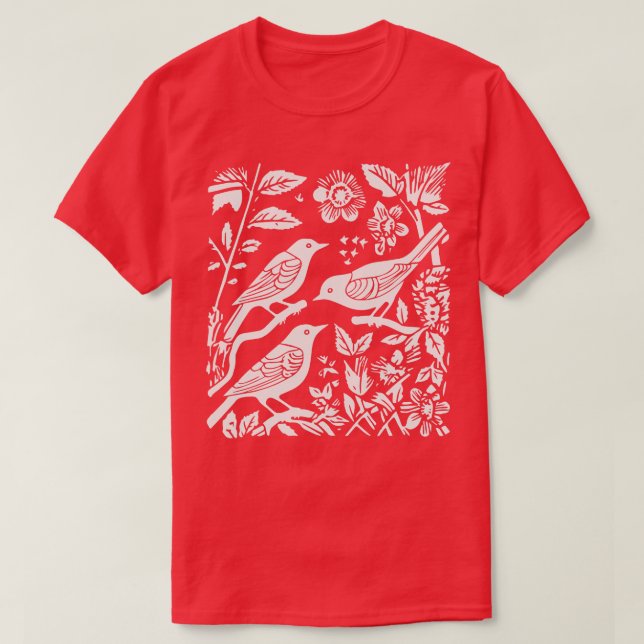 Lino Cut Birds T-Shirt (Design Front)