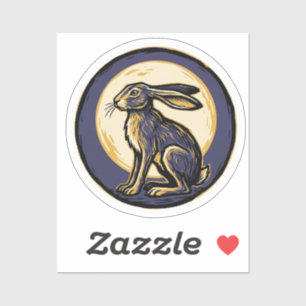 Linocut Hare and Moon Woodcut Sticker