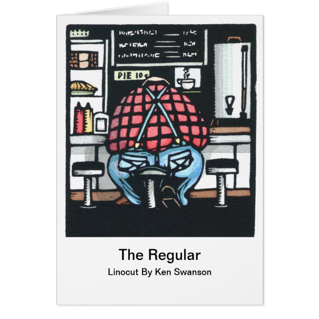 Linocut: Large Man at Lunch Counter by Ken Swanson (Front)