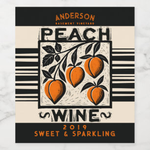 Linocut peach homemade wine shrub cordial label