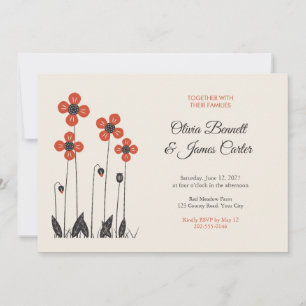 Linocut Red Poppy Wedding Invitation