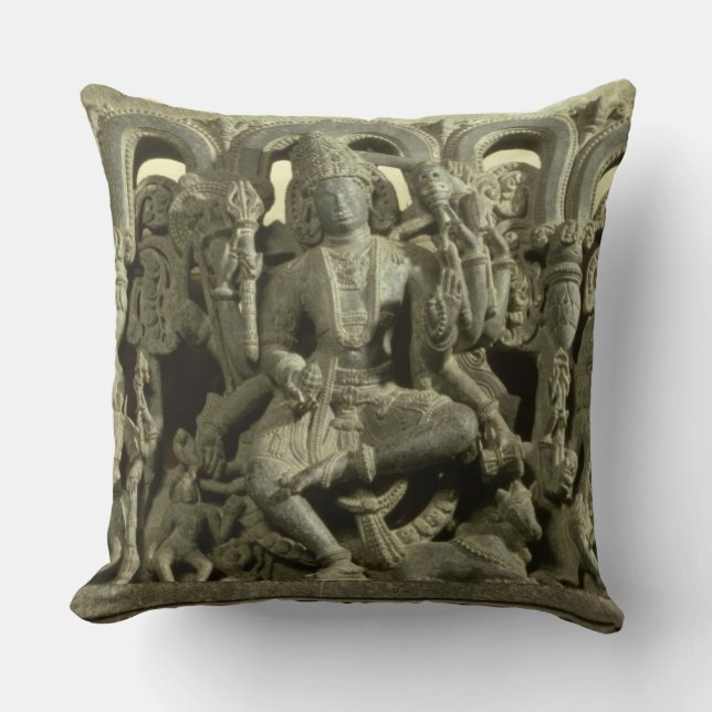 Lintel depicting The Trinity: Siva, Brahma and Vis Throw Pillow (Front)