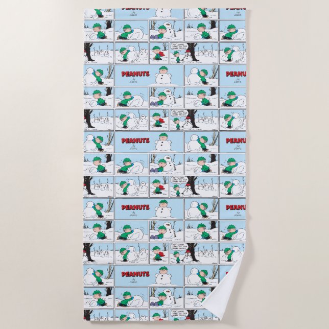Linus Builds A Snowman Beach Towel (Front)