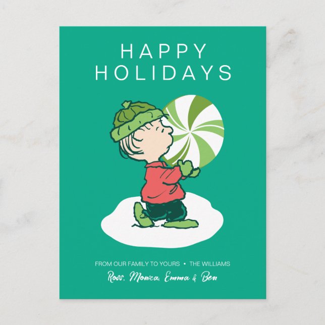 Linus Peppermint Candy Holiday Postcard (Front)