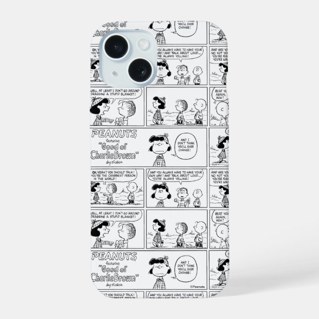 Linus Tells Lucy She's Crabby iPhone 15 Case (Back)