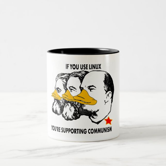 LINUX COMMUNISTS MARX ENGELS LENIN Two-Tone COFFEE MUG (Center)