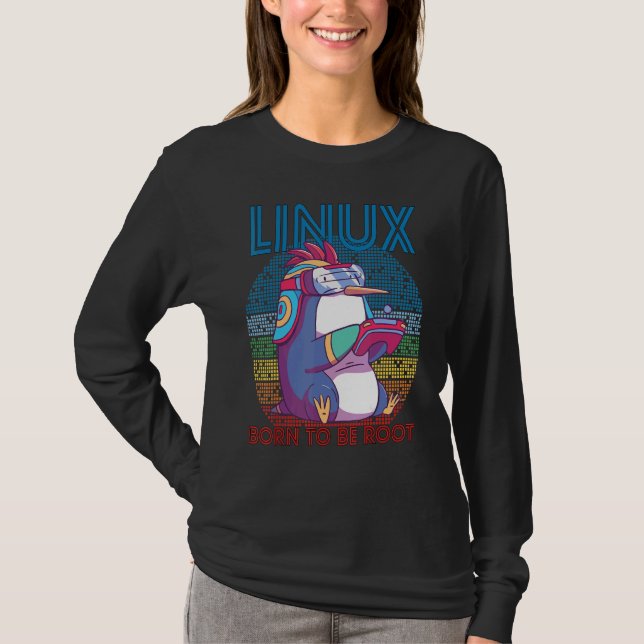 Linux Gamer Penguin Root Party Geek Programmer Adm T-Shirt (Front)