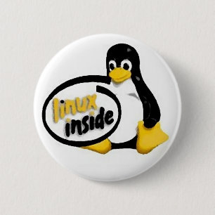 LINUX INSIDE Tux the Linux Penguin Logo 2 Inch Round Button
