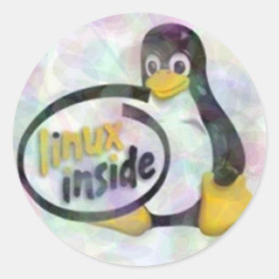 LINUX INSIDE Tux the Linux Penguin Logo Classic Round Sticker