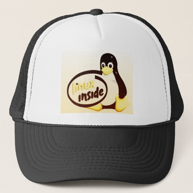 LINUX INSIDE Tux the Linux Penguin Logo Trucker Hat (Front)